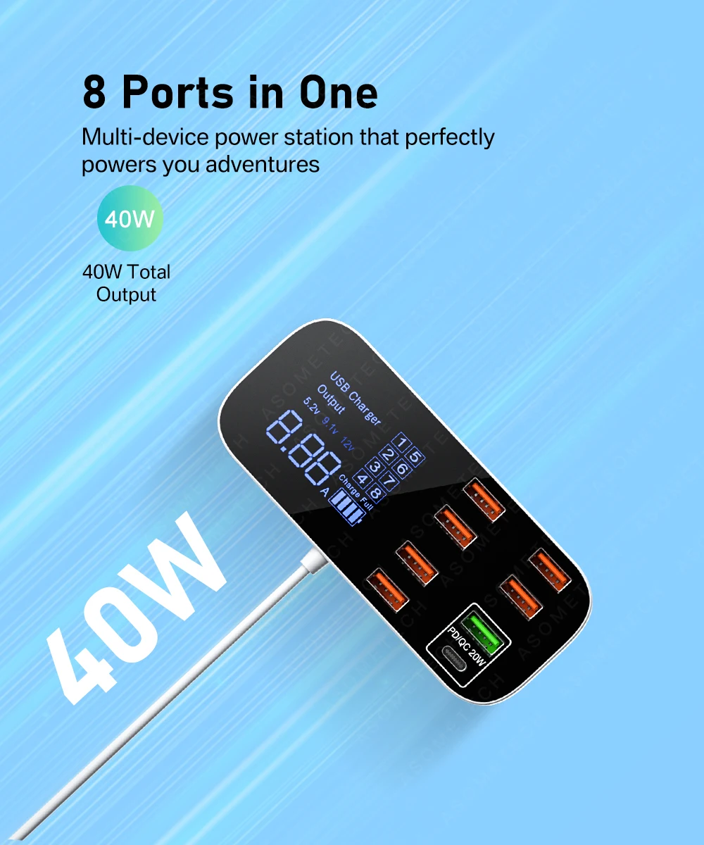 Digitalanzeige, Schnellladefunktion, USB-Ladegerät, Hub, Tablet- und Mobiltelefon-Ladegerät, Adapter, Schnellladegerät für iPhone, Xiaomi, Huawei, Samsung. – Detail 1
