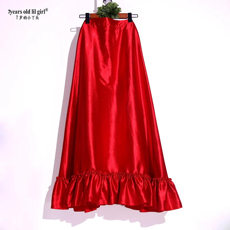 Danse du ventre Tribal à volants Flamenco brillant longue jupe gitane en Satin espagnol de 25 yards FH17