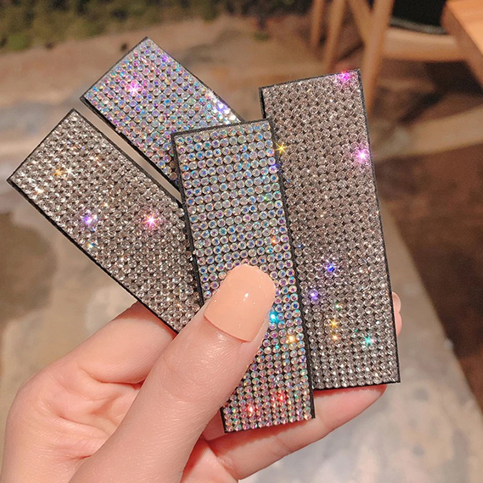 Fashion Summer Full Crystal Hair Clip Set Girls Sweet Shiny Square Rainbow BB Hairpin Women Colorful Letter Barrette Accessories