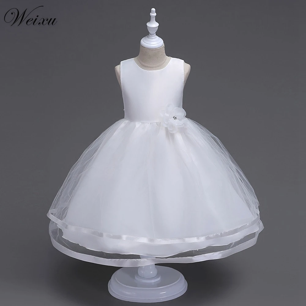 Weixu Summer Girls Dresses Kids Wedding Gowns White Tulle Flower Princess Party Dress Child Festive Pageant Ball Gown Dresses