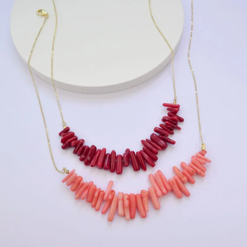 Fashion Jewelry Dainty Chain Red Pink Coral Statement Necklace For Women