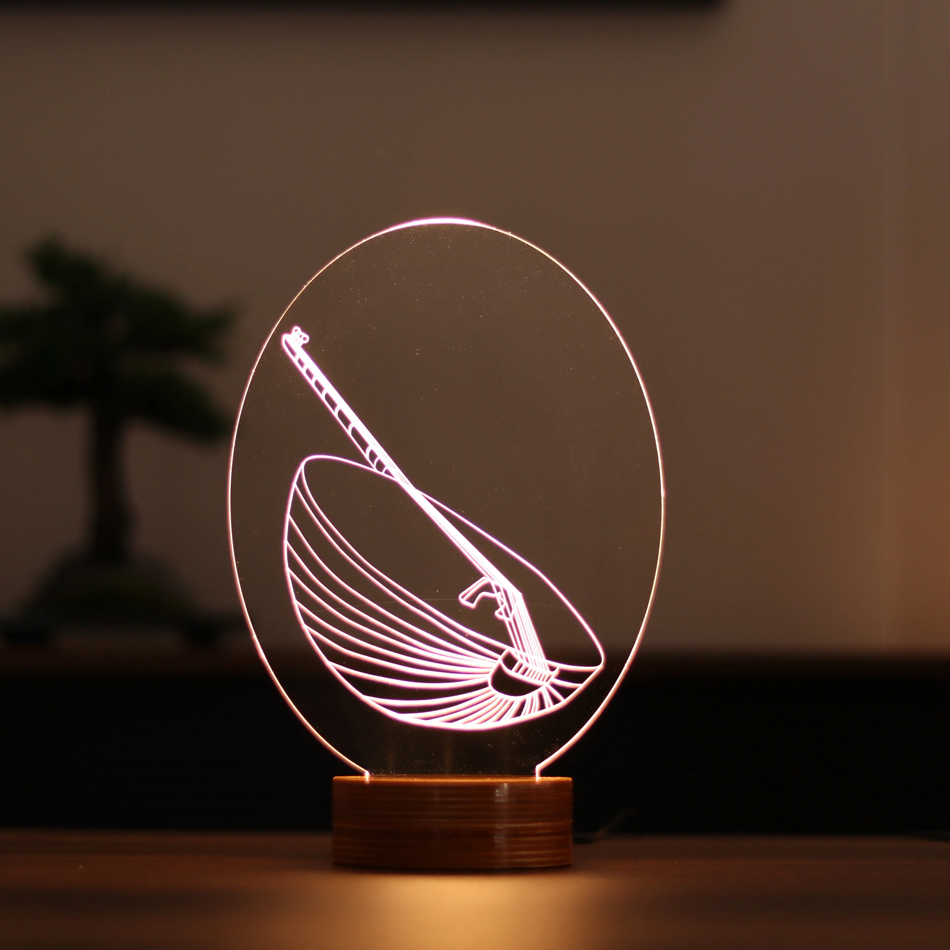 Drum 12 Volt Adapter 3D Illusion Acrylic Led Lamp Daylight Design Wood Base Gift for Musicians Xmas Christmas Party Decorations Room Decor Anime Wedding Stranger Things Led Lights Wedding Decoration Nightlights Bedroom