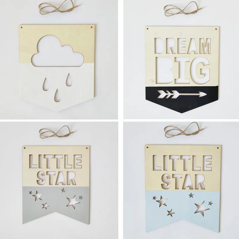Kids Room Wooden Signs Decorative Wall Plaques Positive Slogan Banner Children Bedroom Decorations I Love U To The Moon And Back