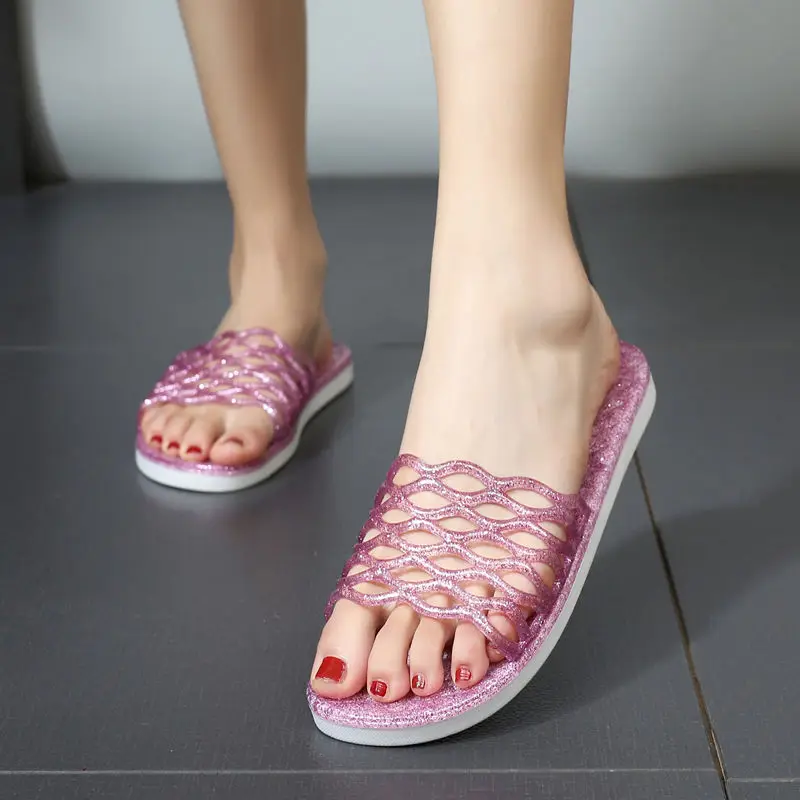 Jelly Slippers Women Summer Sandals Candy Colors Transparent Casual Sandals Female Flat Beach Slides Slip On Shoes Zapatos Mujer