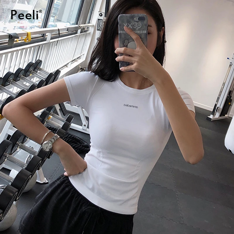 Camicie da corsa a maniche corte Peeli palestra Yoga traspirante Top 2022 magliette maglia sportiva canotta da donna Fitness abbigliamento sportivo