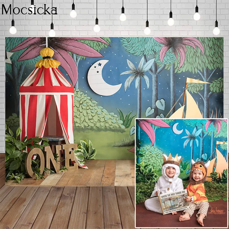 Mocsicka Jungle Forest Adventure Photography Background Wild One Backdrop Child Portrait Birthday Decoration Props Photo Studio