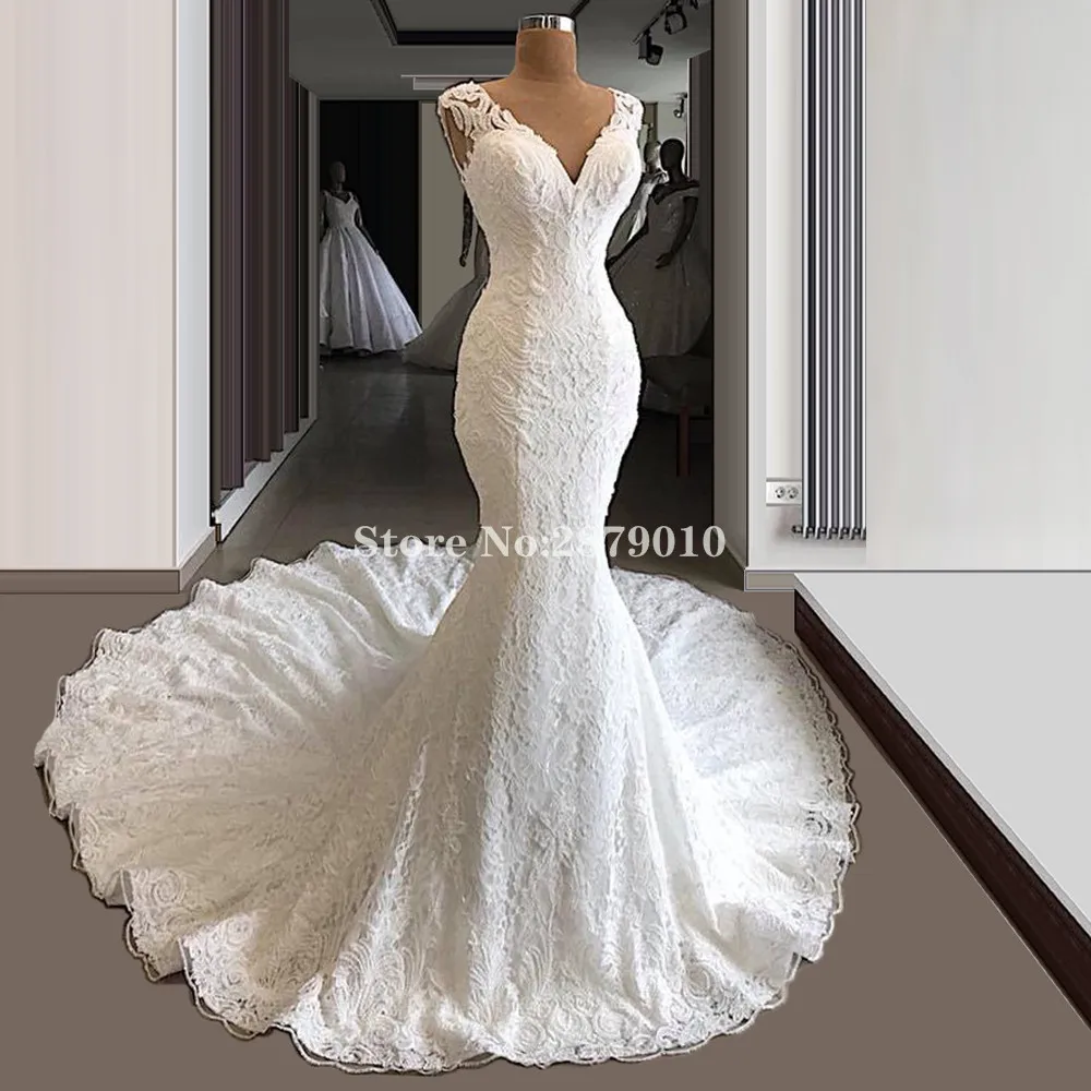 Ivory Mariage Wedding Dresses Mermaid Lace Beaded Floor-Length Women Dress Muslim Wedding Dress Bridal Gown Middle East Dubai