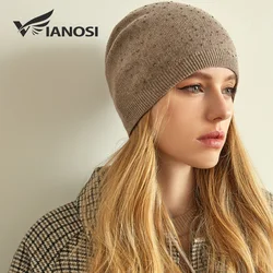 Fashion Solid Color Women's Knitted Hats Brand Designer Soft Warm Wool Bonnet Caps Lady Casual Diamonds Skullies Beanies