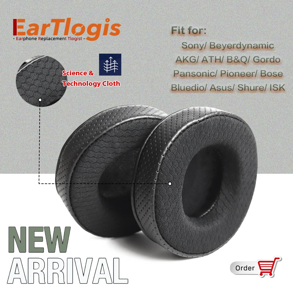 EarTlogis Technology-tkanina poszewki na poduszki 90mm 100mm 105mm 110mm 70mm skórzana wkładki do uszu dla Bluedio ISK Beyerdynamic AKG ATH JBL
