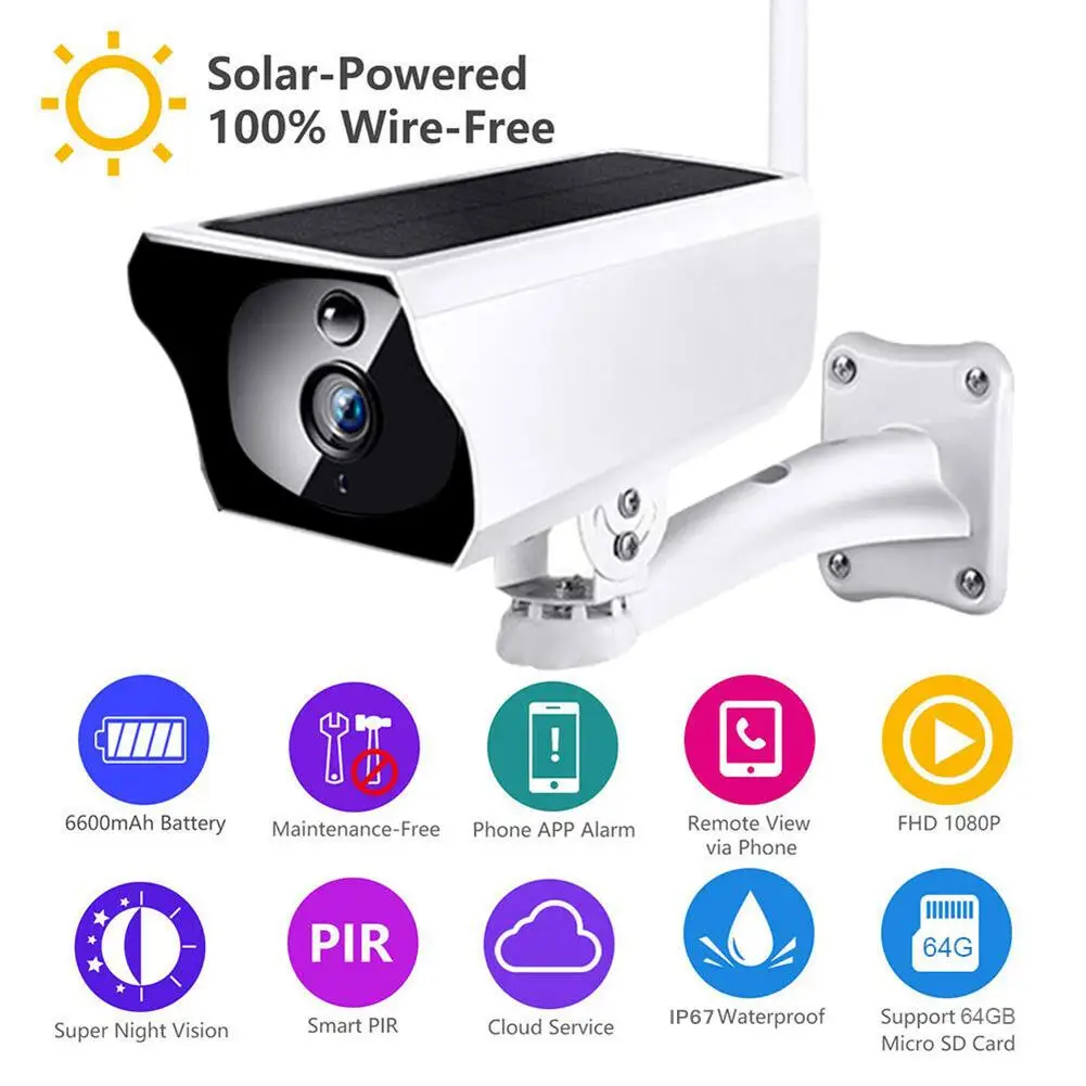 1080P Solar Camera HD Wireless IP67 WiFi Security Surveillance Solaire CCTV IP Camera 850nm Infrared 2.4G Night Cam No Battery