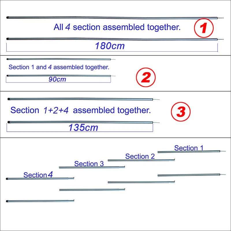 Poteau de Bâche Pliable de 2m/1.8m, Auvent de Tente, Support de Camping en Plein Air, Bâtons d'Abri Solaire, Accessoires
