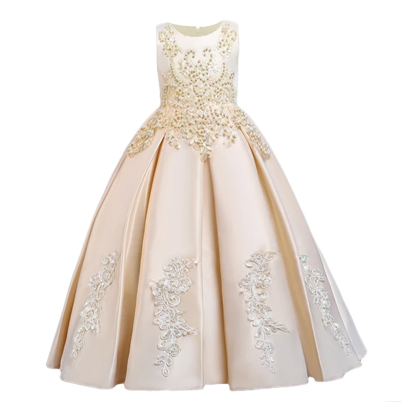 Children Evening Party Dress Flower Girls Wedding Ball Gown Kids Dresses For Girls Embroidered Bead Princess Dress 10 12 14 Year