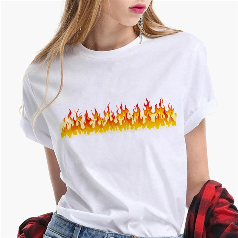 

Summer Simple T Shirt Fun Cartoon fire Graphic Printed women Tshirt 2022 New Fashion tshirt short sleeve Ladies T-Shirt