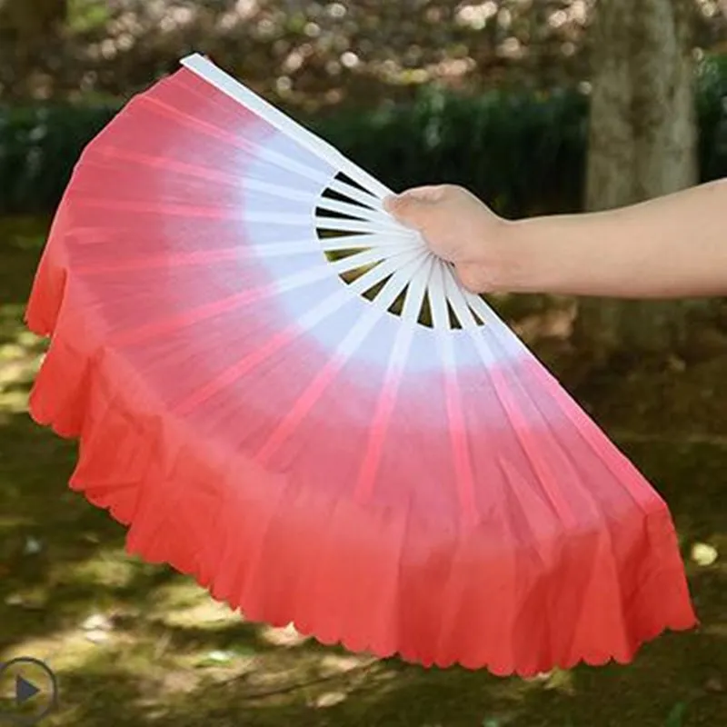 Extra Heavy Mulan Fan Belly Dance Fan  Double-leaf Magnolia West Lake Tai Chi Gradient Blue Clouds Props Plastic Handle Adults