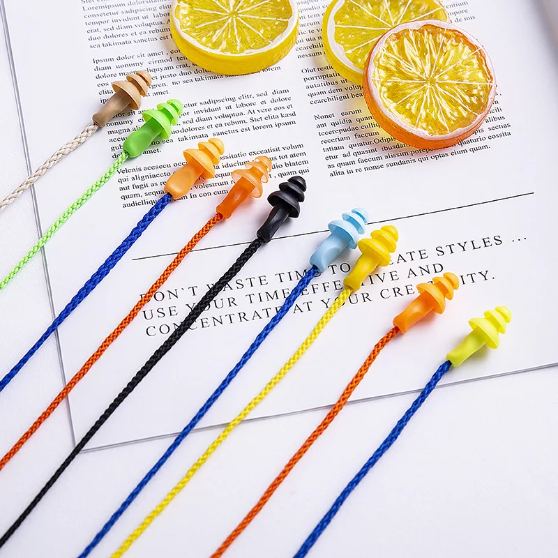 10Pair Portable Soft Anti-Noise Ear Plug Waterproof Swimming Silicone Swim Earplugs For Adult Children Swimmers Diving With Rope