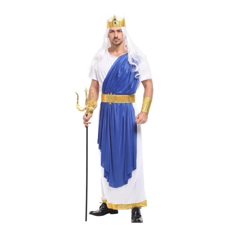 Fantasia Adulto Uomini Mitologia Romana Dio di Re del Mare Nettuno Poseidon Costumi di Halloween di Purim Festa di Carnevale Cosplay Outfit