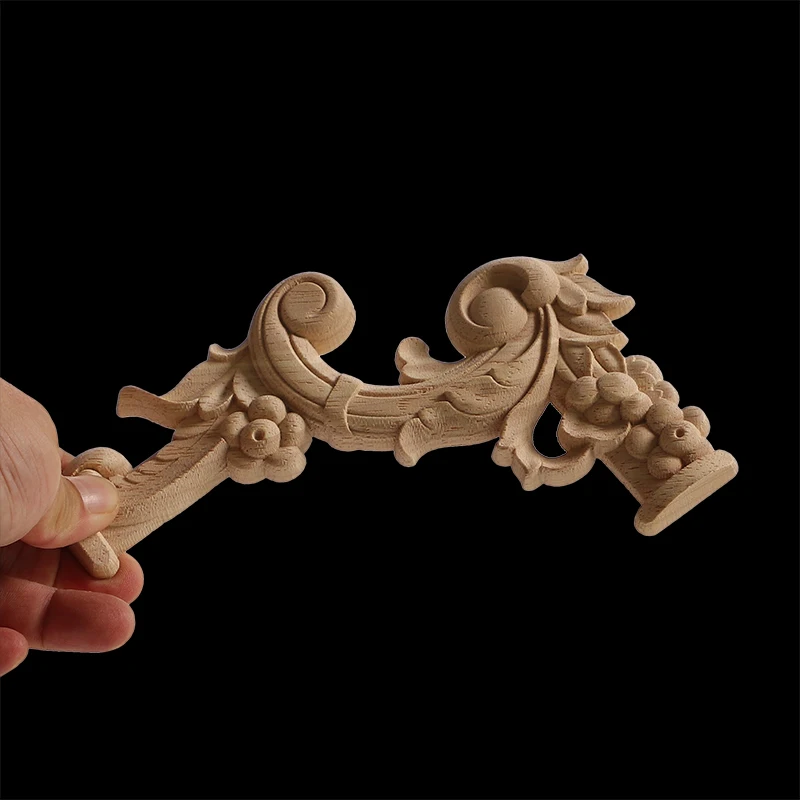 Wood Appliques Corner Flower Exquisite Carving Natural Furniture Wooden Mouldings Vintage Unpainted Accessories Decoration Decal