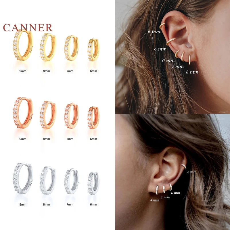 CANNER Round micro-inlaid Turquoise Earrings Hoops 100% 925 Sterling Silver Zircon Earrings For Women Jewelry Aretes De Mujer