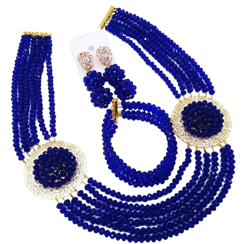 

elegant royal blue costume african beads jewelry set crystal strand necklace set