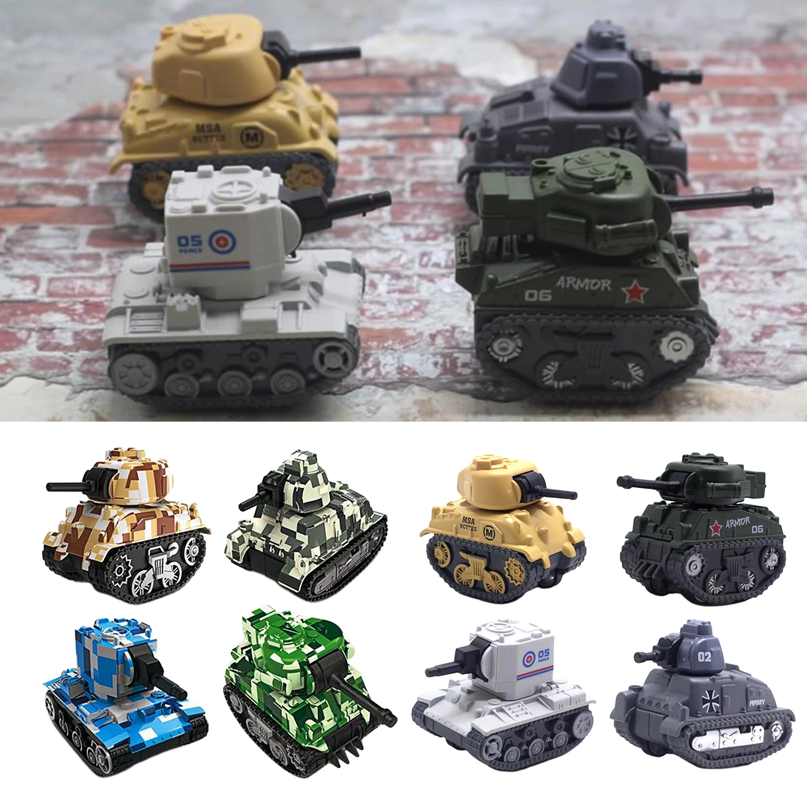 4pcs 1/64 Alloy Tank Model Miniature Tanks Home Decor Ornaments Collection Hobby Toys for Family Kids Boys Gift