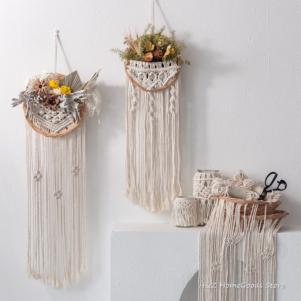 Round Flower Pot Tapestry Hand-woven Macrame Wall Hanging Art Woven Bohemian Crafts For Room Decoration Dedroom Livingroom