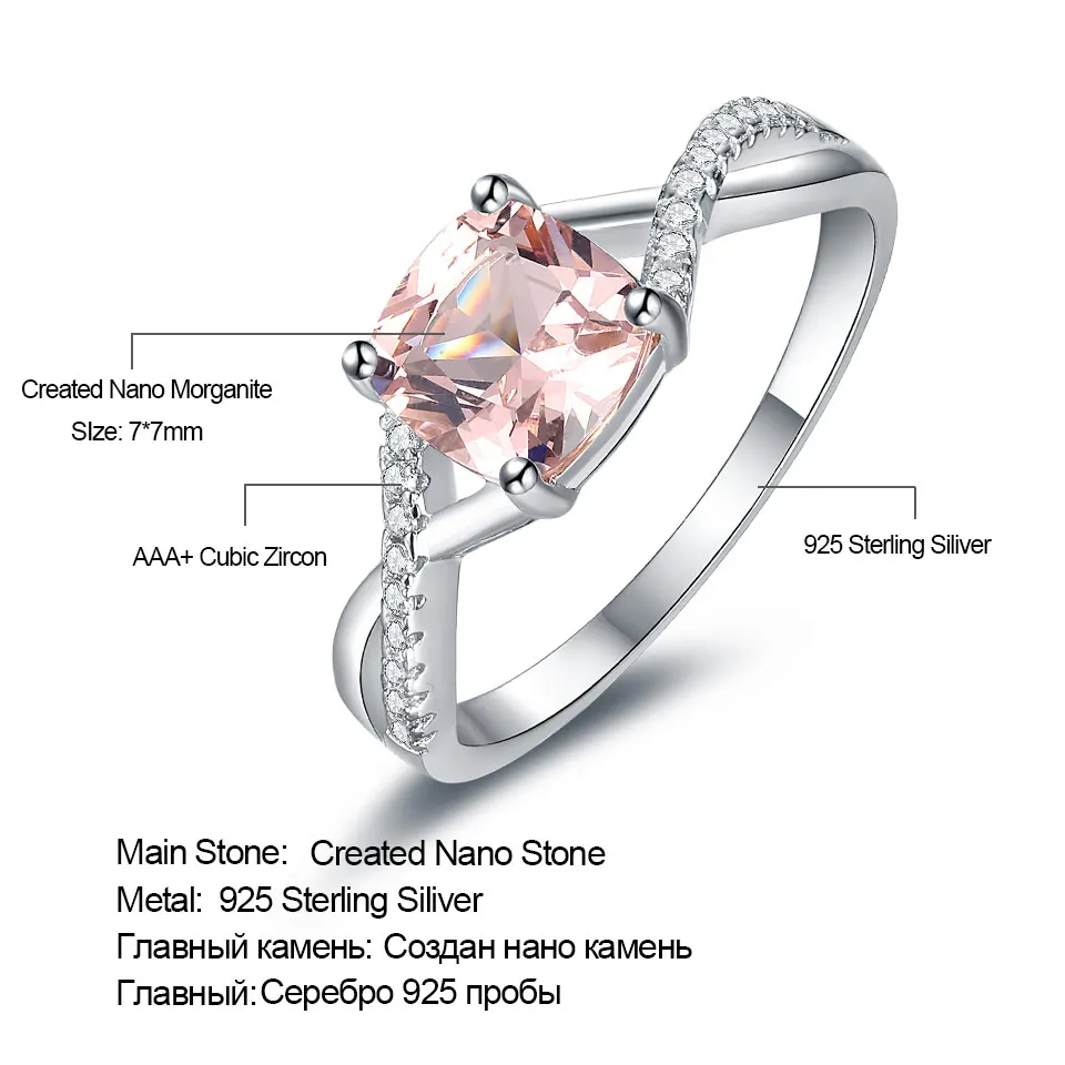 UMCHO Morganite Gemstone Rings for Women Real 925 Sterling Silver Ring Silver Wedding Engagement Band Romantic Fine Jewelry Gift