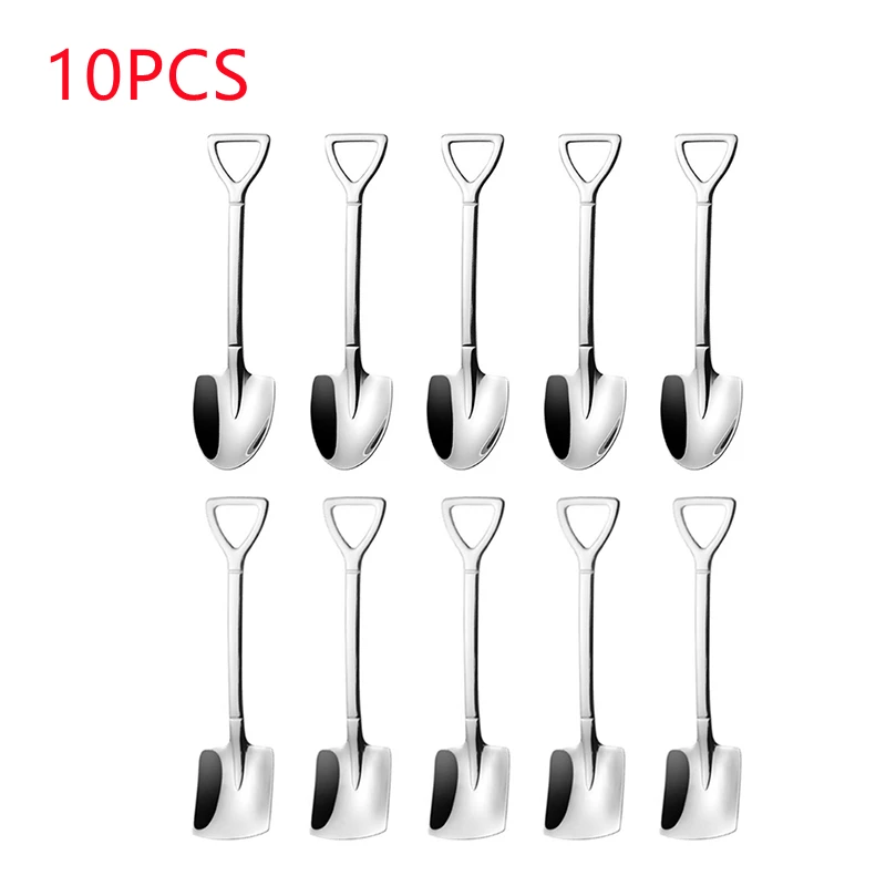 

10PCS Thickening Stainless Steel Coffee Spoon Cute Dessert Spoons Fork Set Tea Spoon Shovel Shape Retro Small Ice Cream Scoop