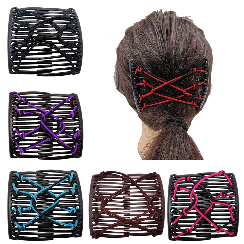 

Hand-woven Rope Hair Combs Elastic Hair Clips Stretchy Hair Comb Double Clips for Women Girls Hair Decoration Accessory