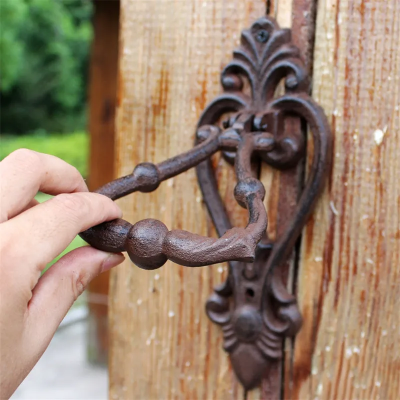 

2 pieces Cast Iron Door Knocker Vintage Metal Door Handle Door Latch Gate Decoration Home Shop Store Office Wrought Iron Ornate