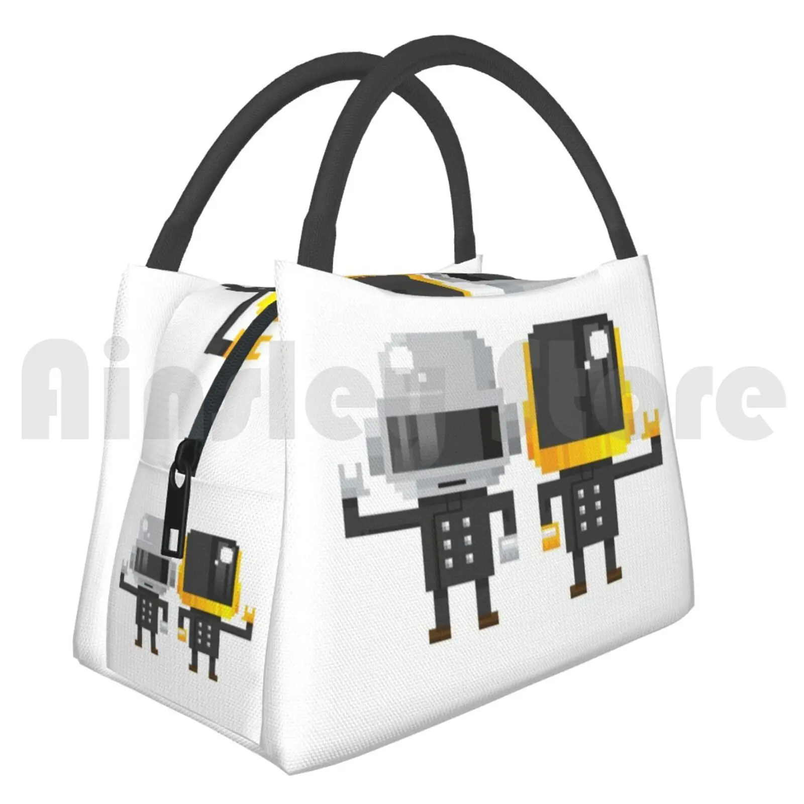 

Cooler Lunch Bag Picnic Bag Legendary Electro Duo-White Base / / Supersquares Pixel Pixelart Daft Punk Music