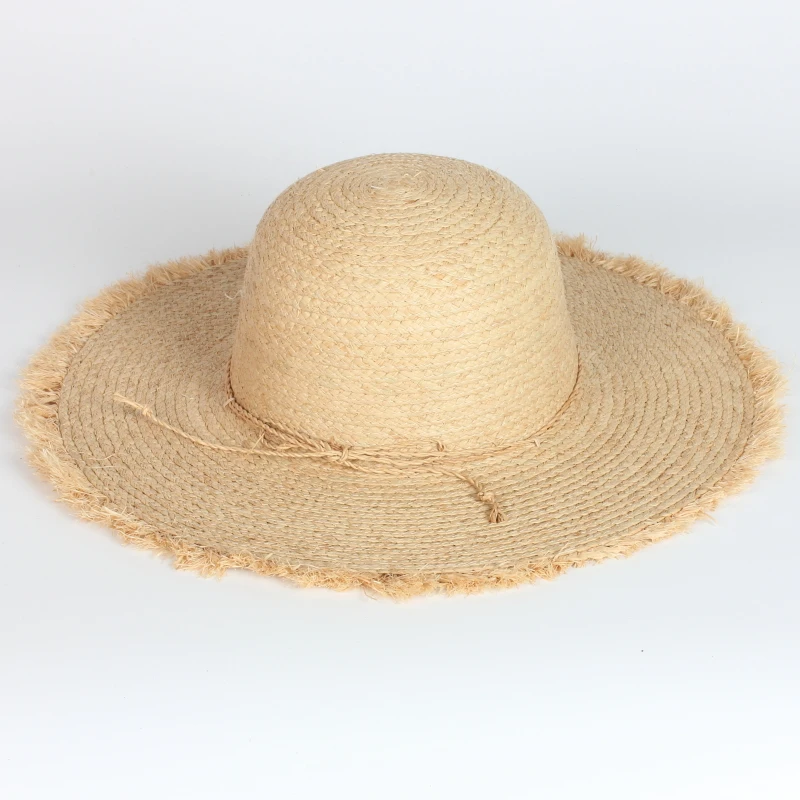 

Wholesale Beach Seaside Holiday Summer Women Sunshade Caps Wide Brim Natural Raffia Straw Hat For Women