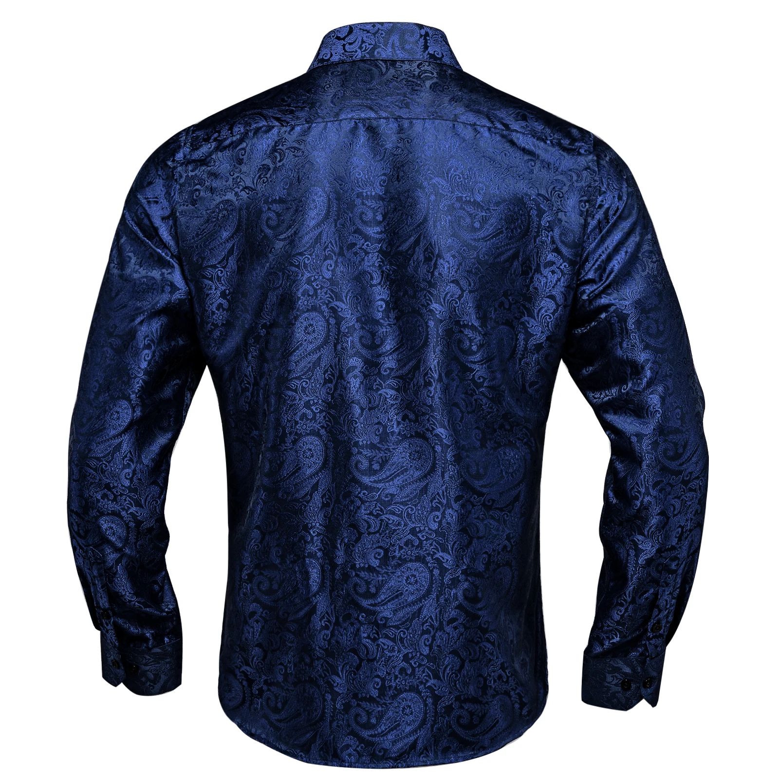 Autumn Men's Long Sleeve Shirts Navy Blue Print Satin Formal Business Social Shirts Male Casual Floral Blouse Mens Clothing