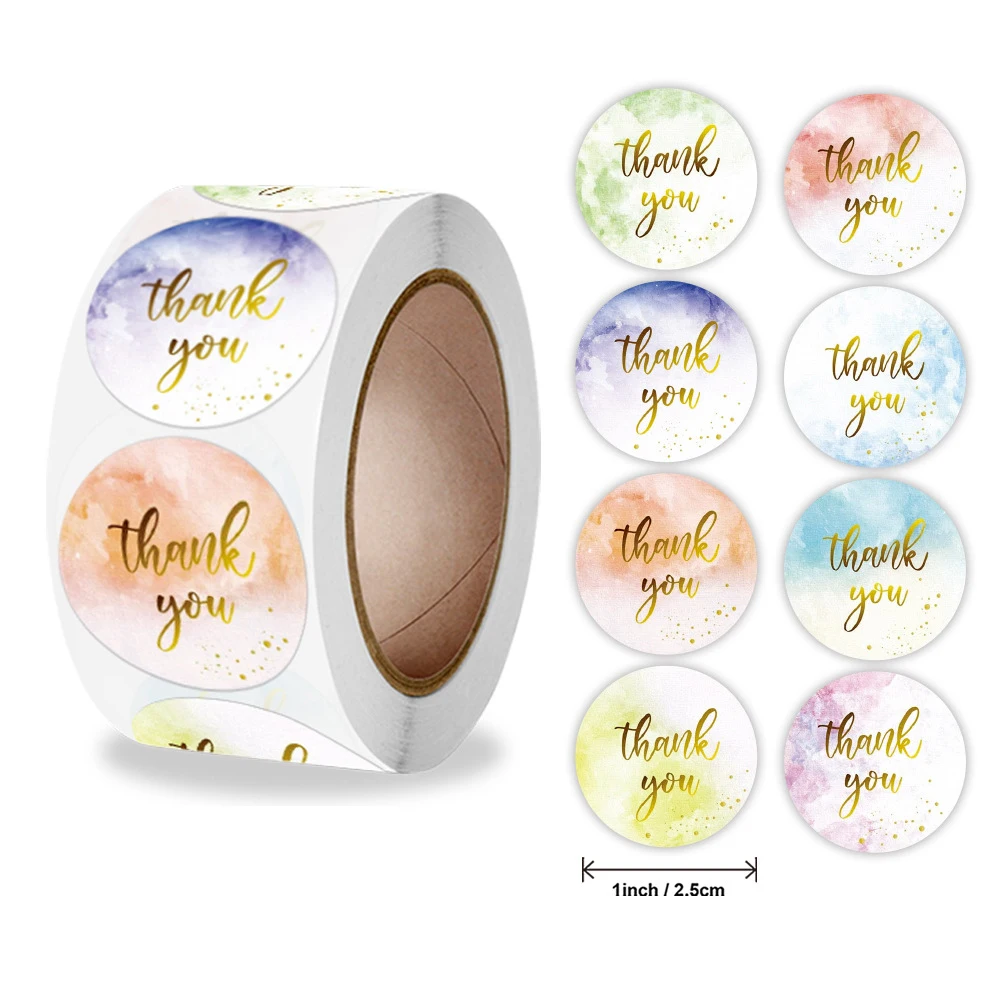 25mm Thank You Stickers Flower Round Heart Paper Labels Gift Box Package Stationery Sticker Letter Labels Wedding Decorations