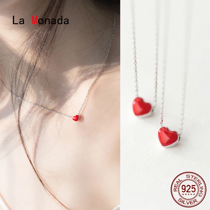 La Monada 39.6+3.5cm 925 Sterling Silver Necklaces For Women Red Heart 925 Silver Chain Necklace Women Jewelry Korean Female