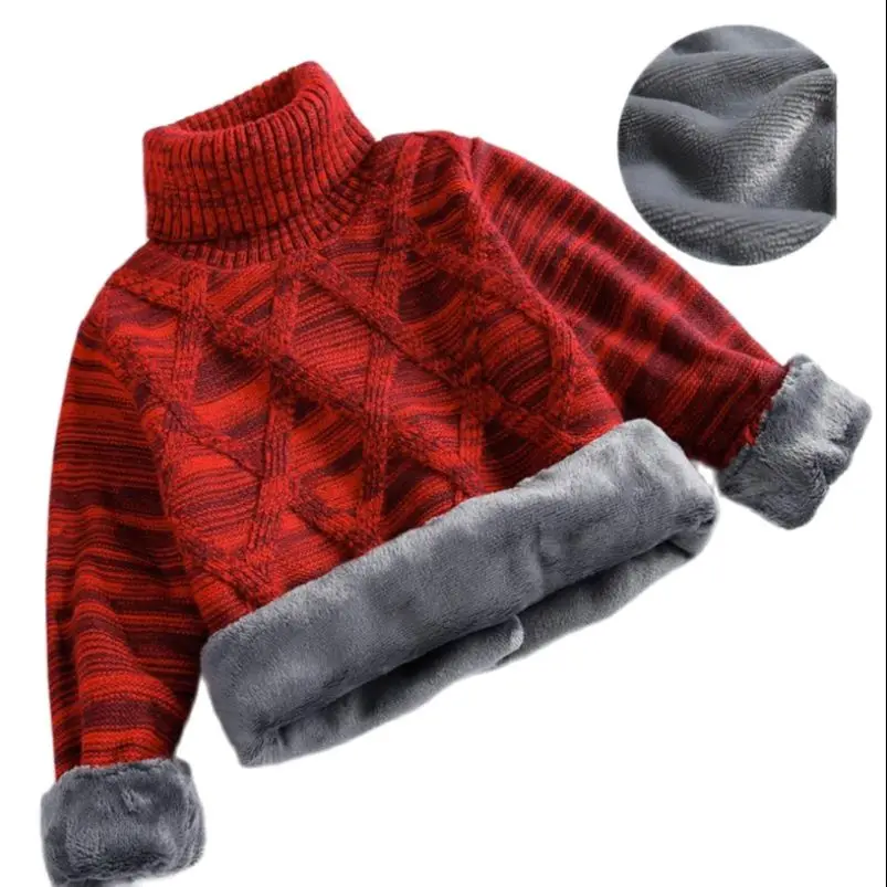 New boys cotton Plus velvet Warm Pullovers plush inside sweaters girls Winter Autumn Knitted Loose jacket 2-10Y child tops