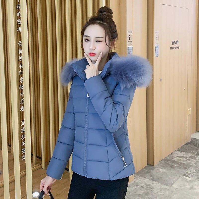 

Fad Solid Parkas Female Winter Cotton Padded With Fur Collar Hooded Woman Coat Plus Size Slim Thick Slim Women's Winter Jackets