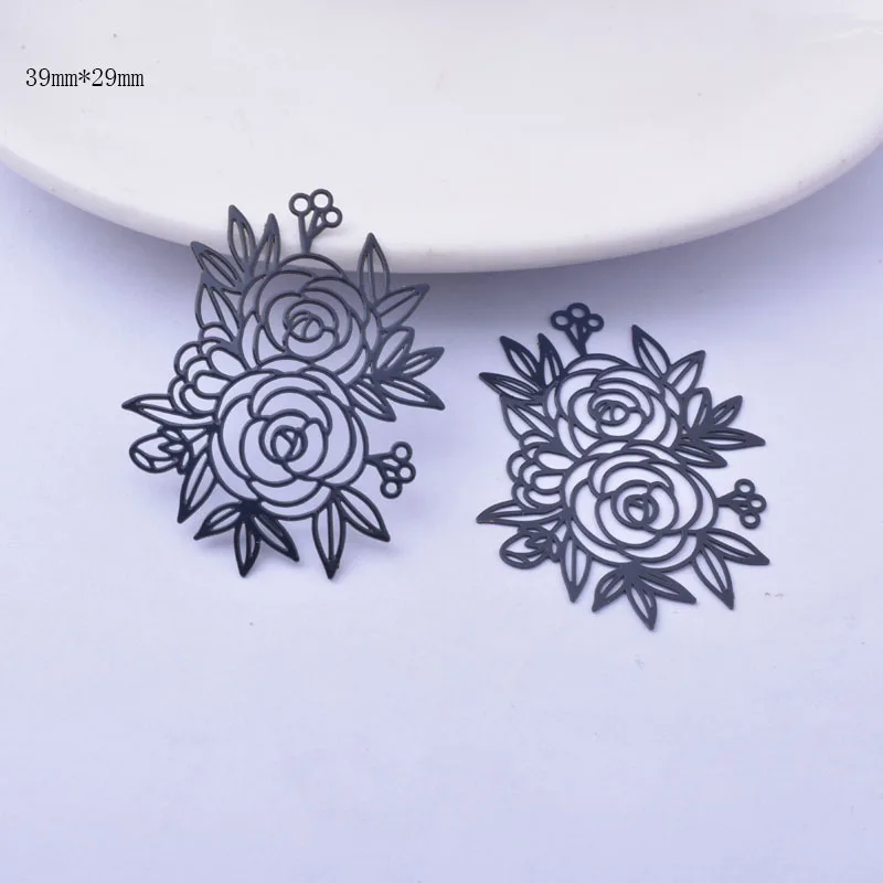6pcs Brass Thin Black Flower And Leaf  Charms DIY Making Eearring Pendant Jewelry Findings