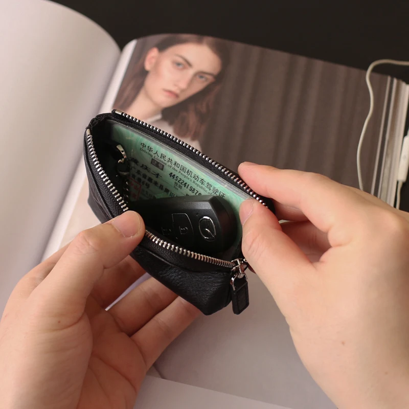 Luxury Car Key Wallet Women Wrinkled Cowhide Leather Top End Men Vintage Key Case Housekeeper Holder Mini Credit Card Coin Purse