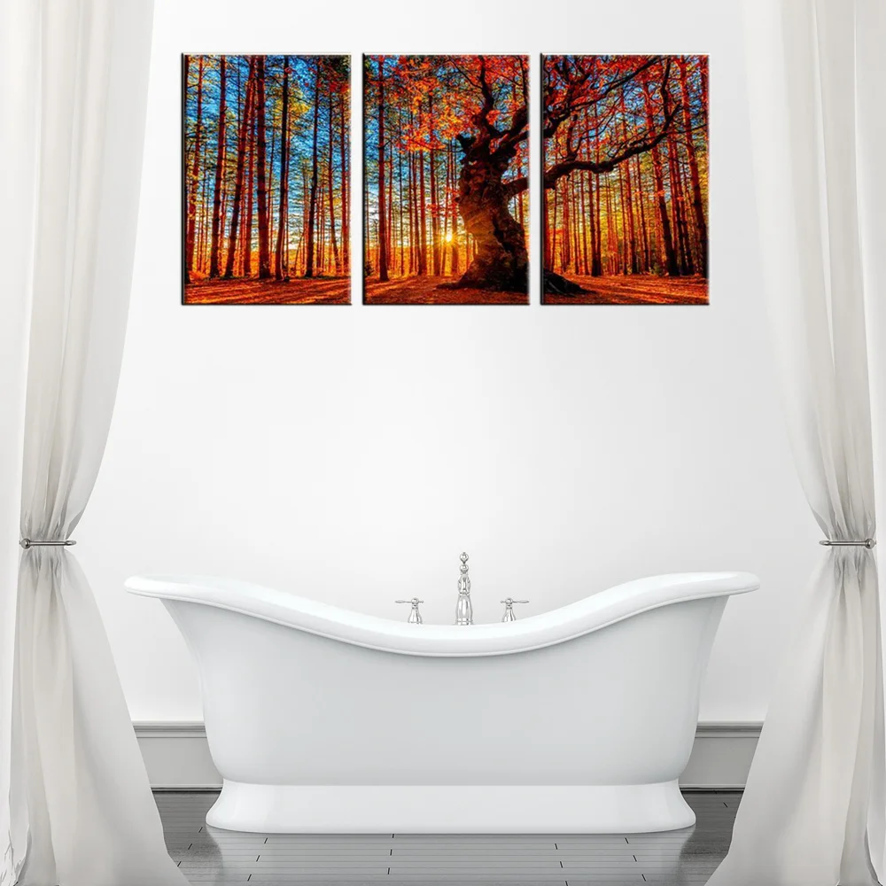 

Landscape Red Forest Woods Sunset Nature Picture Print Office Wall Art Trees Mountain for Home Decor Posters and Prints Dropship