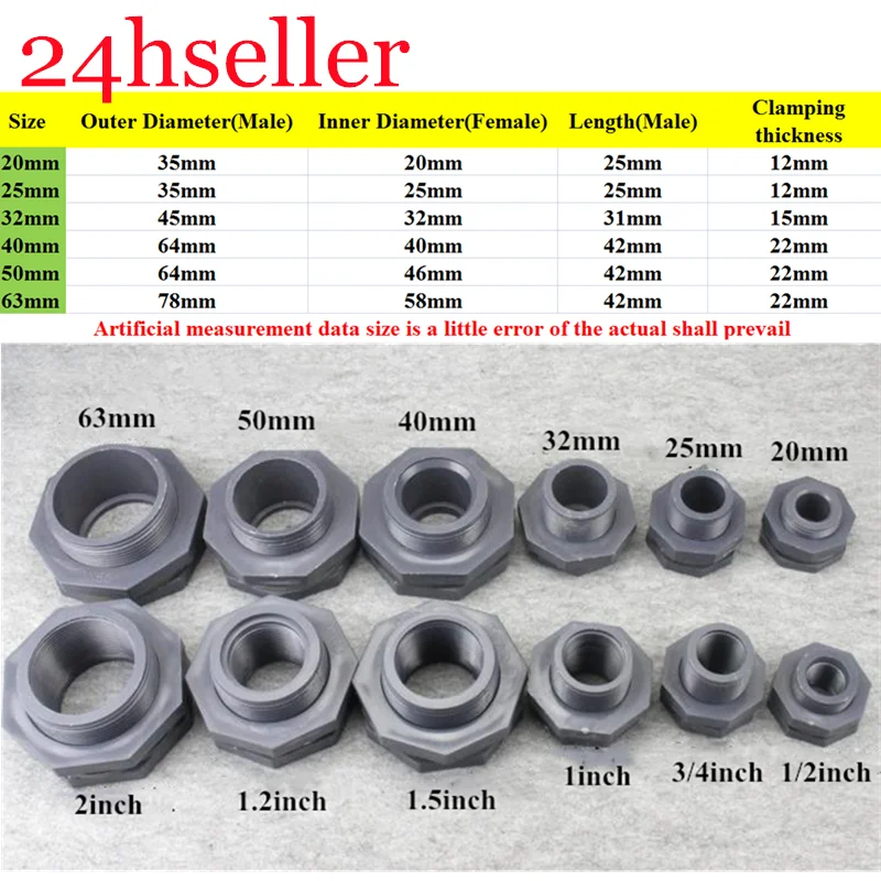 1Pcs Fish Tank Bulkhead Pipe Joints PVC Female 1/2-2" Joint Aquarium Water Inlet Outlet PVC Pipe Connector Water Tank Drainage