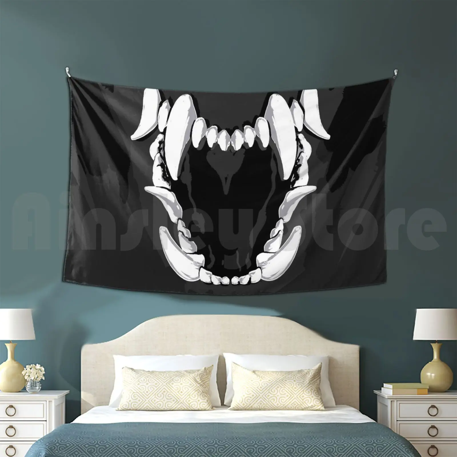 Bite Tapestry Living Room Bedroom Teeth Fang Fangs Wolf Scary Horror Badass Werewolf Lycan