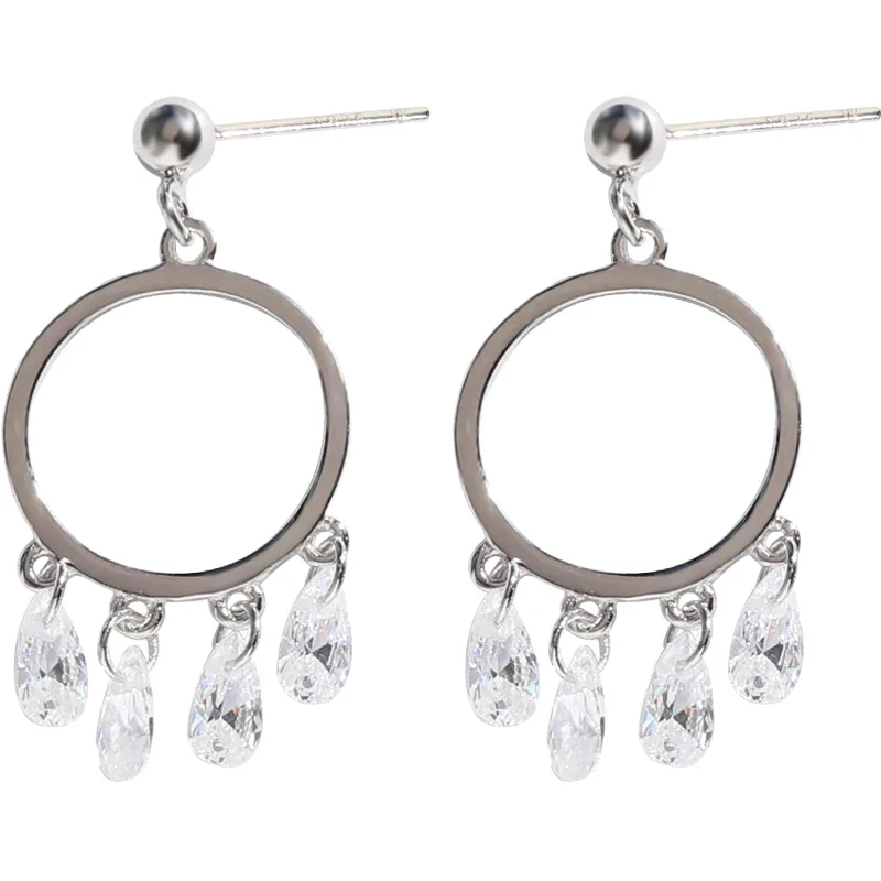 New Hot Fashion 925 Sterling Silver Crystal Round Earrings for Women Girls Gift Fashion Statement Jewelry