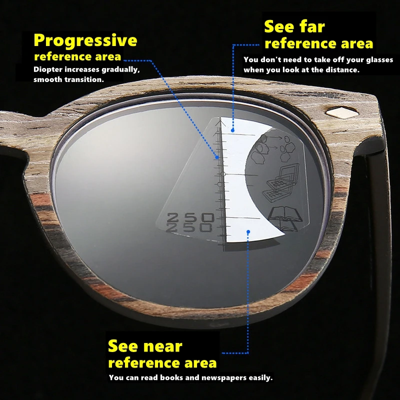 

Wood Grain Progressive Multi Focal Reading Glasses Men Retro PC Full-rim Anti Blue Presbyopia Glasses Women High Quality Lenses