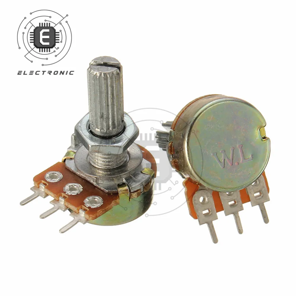 WH148 1K 2K 5K 10K 20K 50K 100K 250K 500K potenziometro rotativo conico lineare a 3pin albero 15mm con dadi e rondelle