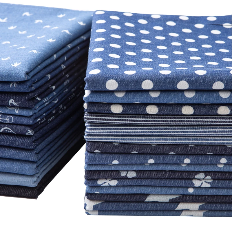 Summer Thin and Soft Cotton Printed Denim Fabric Clover Star Polka dots Stripe for Sewing Clothes Pants by the half Meter