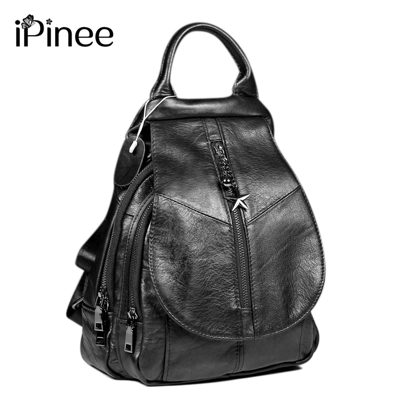 

iPinee Fashion Cowhide Backpack Women Genuine Leather School Bag Female Travel Shoulder Bags Black/Brown Back Bags Mochila