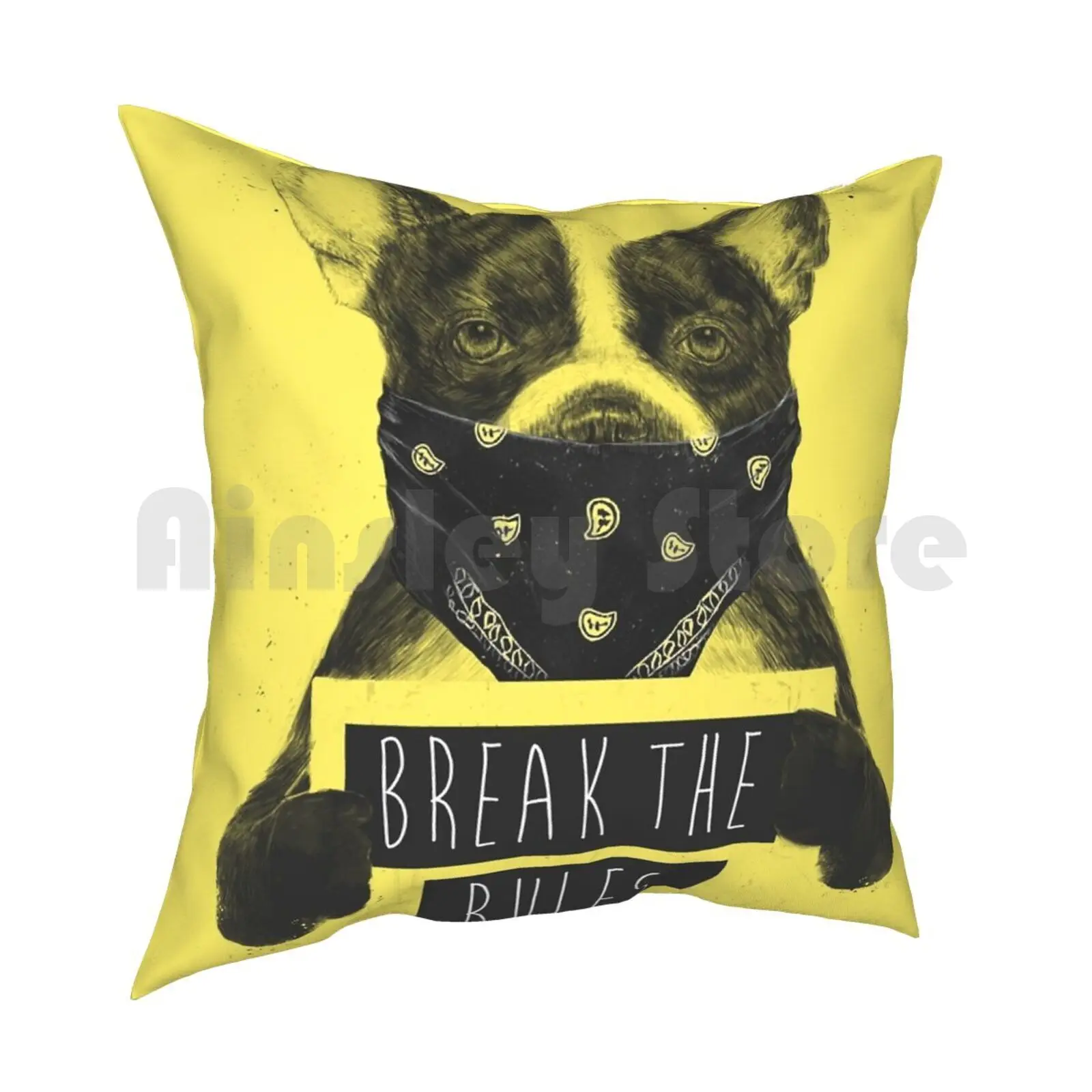 Rebel Dog ( Yellow ) Pillow Case Printed Home Soft DIY Pillow cover Dog Bulldog Animal Typography Humor Funny Balazs Solti