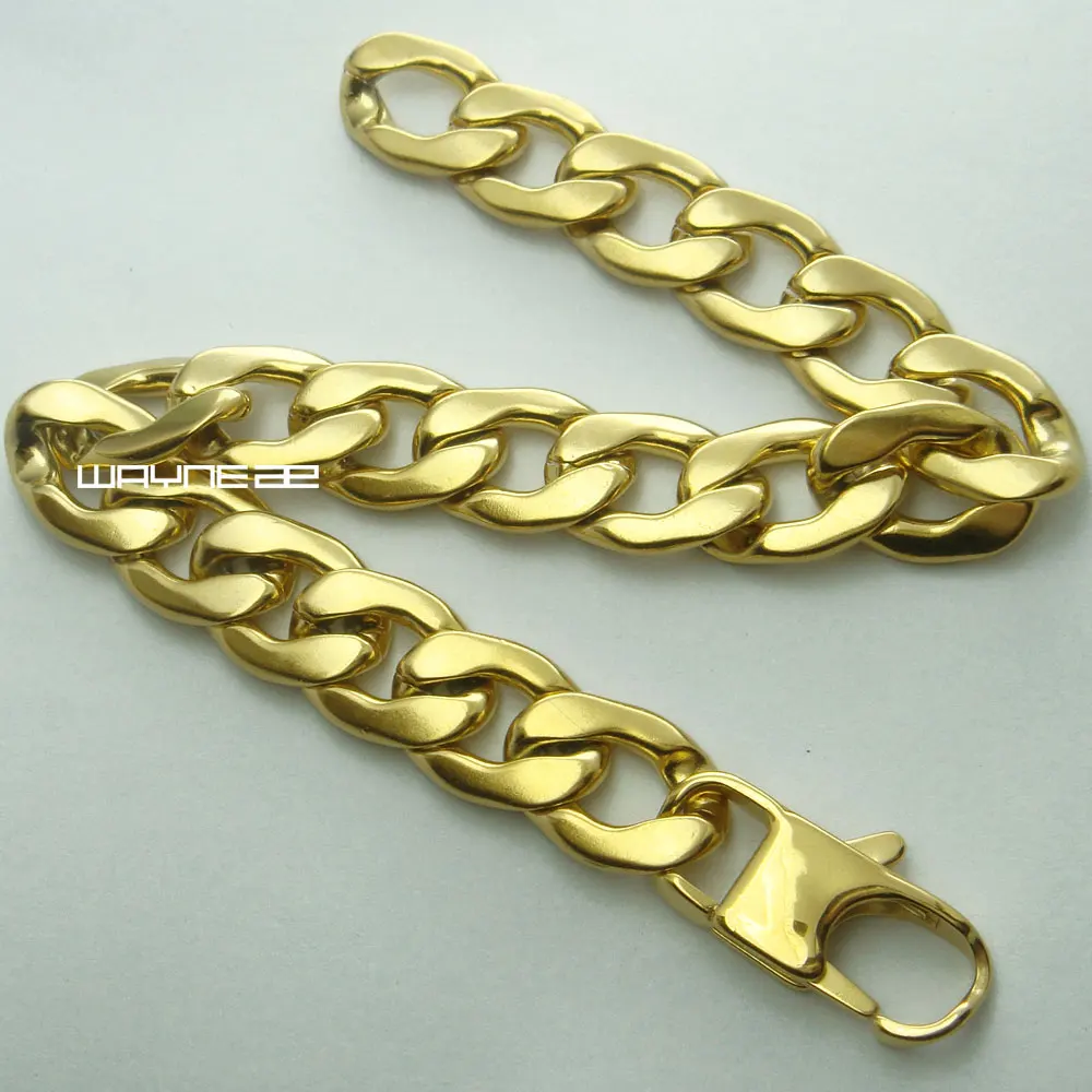 (b167) l men's  yellow gold filled bracelet solid curb chain 11mm band width