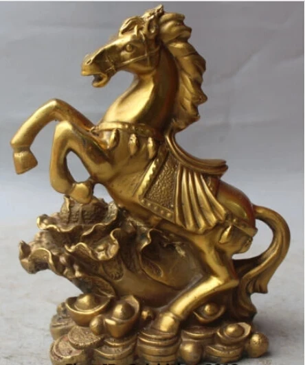 

RHS0092 8" Chinese Bronze FengShui Wealth Zodiac Animal Success Horse YuanBao Statue