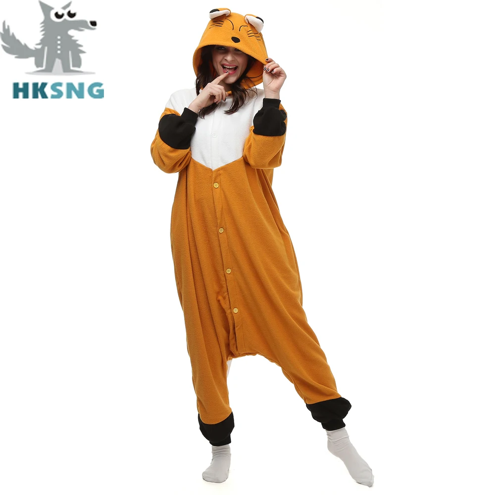 

Kigurumi Adult Fleece Fox Onesies Cartoon Pajamas Animal Halloween Party Costume Jumpsuits Hooded Pyjamas Suit Outfit